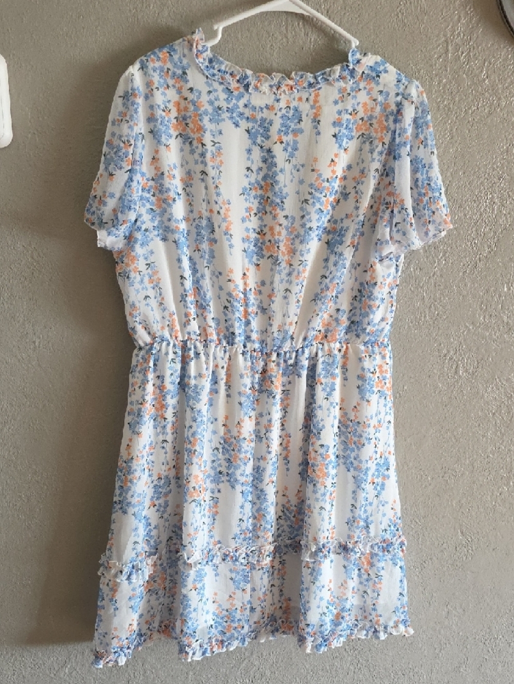 SHEIN White Floral Midi Dress with Blue and Peach Flowers - Picture 2 of 4